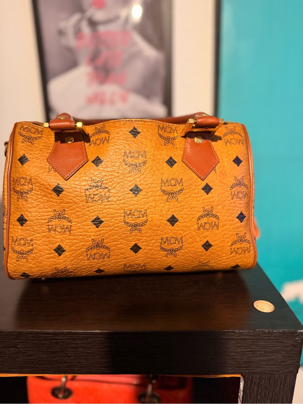 MCM Cognac Logo Visetos Satchel with Brass Hardware - Picture 7 of 13
